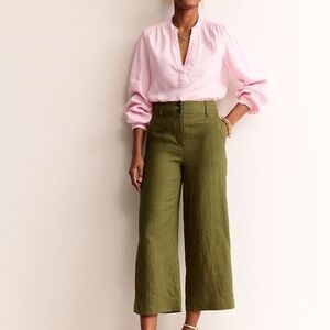 NWT Boden Green 100% Linen Westbourne Crop Trousers - Size 6R
